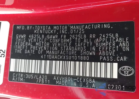 2025 Toyota Camry Xle из США, поврежденный, VIN 4T1DAACKXSU101880